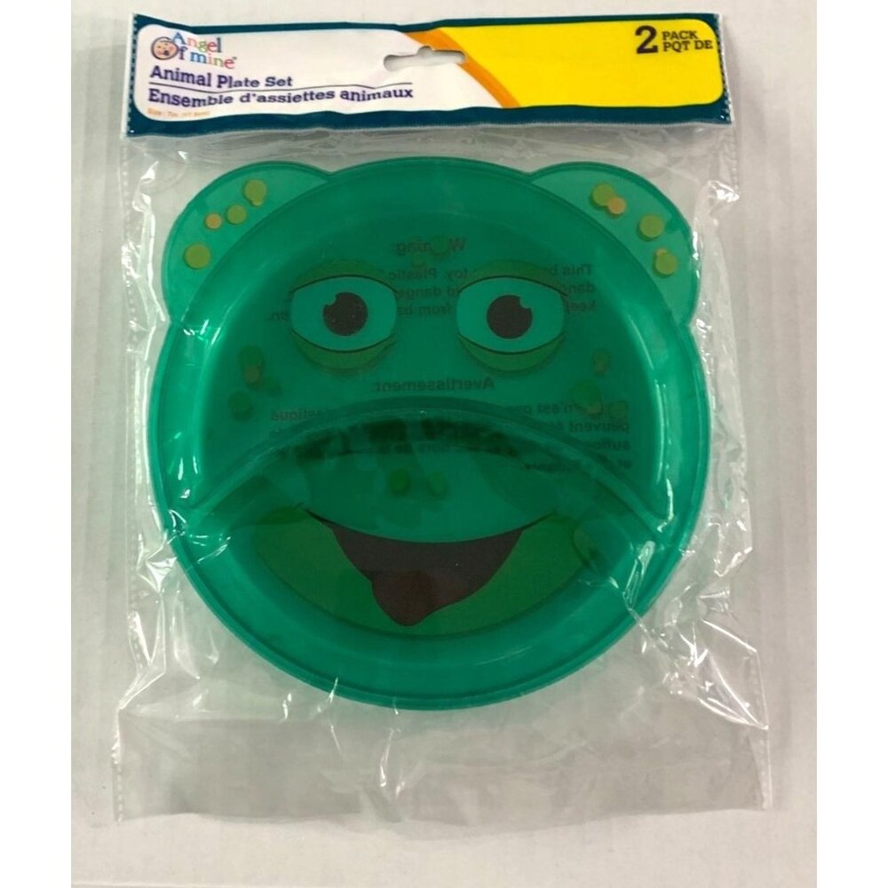 Angel of Mine Divided Plate pack of 2 Green Turtle 7.75 in New Plastic NO BPA